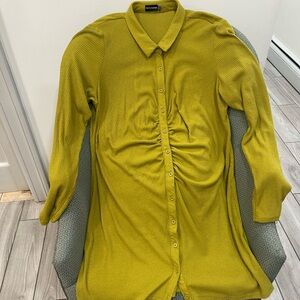 PrettyLittleThing Olive-Green Ribbed Button-Front Long Sleeve Dress